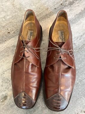 Belvedere Florence  Brown Leather /Ostrich Cap Toe Italian Dress Shoes - size14
